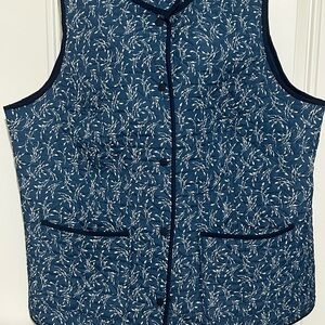 Lands' End Blue Floral Reversible Vest
